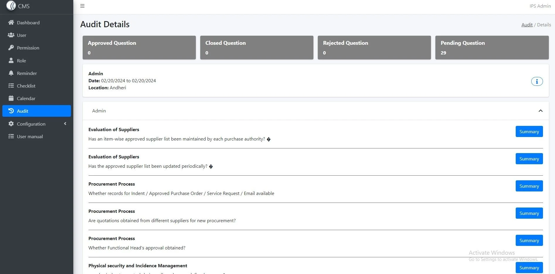 CMS dashboard